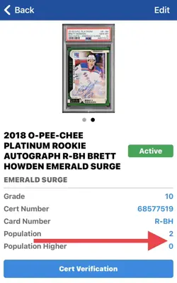 2018 Brett Howden PSA 10 RC #9/10 EMERALD SURGE AUTO OPC PLATINUM ROOKIE pop 2 - Image 2