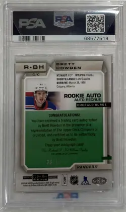 2018 Brett Howden PSA 10 RC #9/10 EMERALD SURGE AUTO OPC PLATINUM ROOKIE pop 2 - Image 3