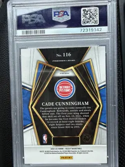 2021 SELECT-CADE CUNNINGHAM-SILVER PRIZM (RC)#116 PSA 10 Premier Level PISTONS - Image 2