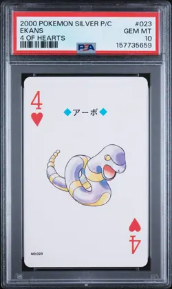 2000 POKEMON SILVER VERSION PLAYING CARDS 4 OF HEARTS #023 EKANS PSA 10 - Image 1