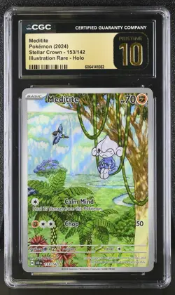 CGC PRISTINE 10 Meditite 153/142 Stellar Crown Illustration Rare Pokemon Card - Image 1