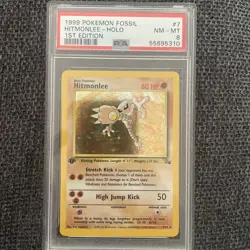 1999 POKEMON FOSSIL 1ST EDITION #7 HITMONLEE-HOLO PSA 8 - Image 1