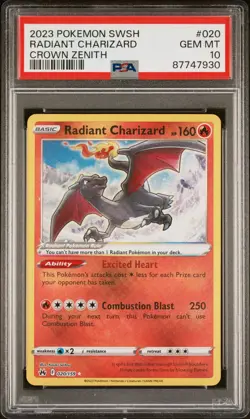 Pokemon TCG Radiant Charizard Crown Zenith Holo Card 020/159 PSA Gem Mint 10 - Image 1