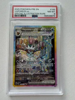 PSA 8 Vaporeon ex 149/131 Special Illustration Rare PRE EN Pokemon Card 2025 - Image 1