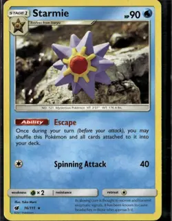 Starmie Rare SM Crimson Invasion 16/111 Water Pokemon Card - Image 1