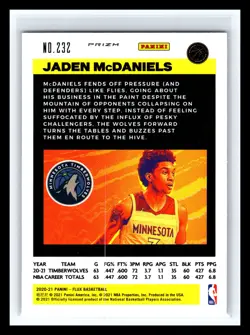 🏀 JADEN MCDANIELS 2020-21 FLUX PRIZM SILVER CRACKED ICE HOLO REFRACTOR RC # 232 - Image 2