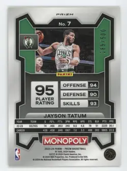 2023-24 Panini Prizm Monopoly - Jayson Tatum #7 Millionaire Gold Mojo Prizm /500 - Image 2