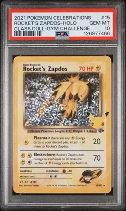 PSA 10 Rocket'S Zapdos Holo 15 Pokemon Celebrations Classic Collection 145 - Image 1