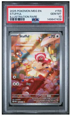 2025 Pokemon Meg En-Mega Evolution #154 Stufful Illustration Rare PSA 10 - Image 1