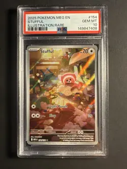 2025 Pokemon Meg En-Mega Evolution #154 Stufful Illustration Rare PSA 10 - Image 3