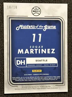 2016 Panini Donruss Optic Masters of the Game Gold Prizm Edgar Martinez #10/10 - Image 2