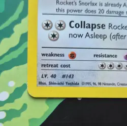 Pokemon TCG Rocket's Snorlax 33/132 Team Rocket Rare Regular English 2000 90 HP - Image 5