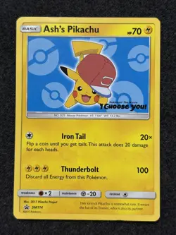 Pokemon TCG Ash’s Pikachu SM114 Special Promo Card MP - Image 1