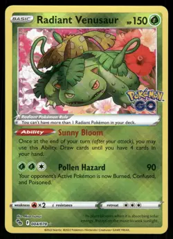Radiant Venusaur 004/078 Radiant Rare Pokemon GO Pokemon Holo Near Mint - Image 1