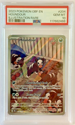 PSA 10 OBF EN Houndour #204 IR - 2023 Pokemon Sv03 Obsidian Flames 204/197 - Image 1
