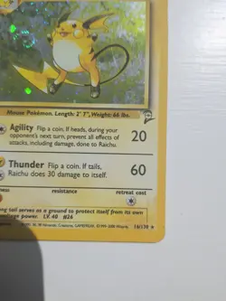Pokemon TCG Raichu Holo Card 16/130 Base Set 2 Swirl Unlimited Holo Rare - Image 4