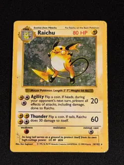 Pokemon TCG Raichu 14/102 Base Set Shadowless Unlimited Holo Rare Vintage - Image 1