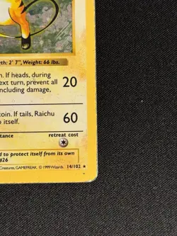 Pokemon TCG Raichu 14/102 Base Set Shadowless Unlimited Holo Rare Vintage - Image 4