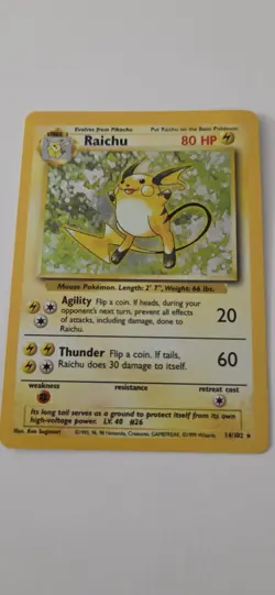Pokemon TCG Raichu Holo Card Base Set, Unlimited Rare, Card 14/102 - Image 1