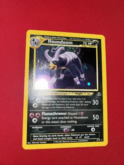 SWIRL Houndoom 4/75 Holo Rare Neo Discovery Pokemon Near Mint With Swirl By Foot - Image 1
