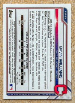 Gavin Williams 2021 1st Bowman Chrome AUTO Prospect AUTOGRAPH Guardians RC G5 - Image 2