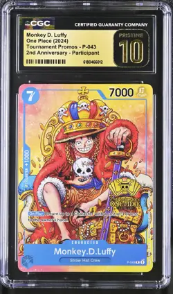 CGC Pristine 10 Monkey D. Luffy P-043 2nd Anniversary Tournament Promo One Piece - Image 1