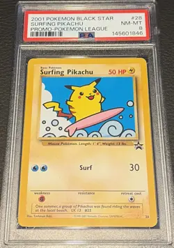 1999 Pokemon Wizards Black Star Promos Surfing Pikachu #28 PSA 8 - Image 1