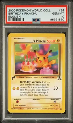 2000 POKEMON PIKACHU WORLD ENGLISH #24 BIRTHDAY PIKACHU PSA 10 - Image 1