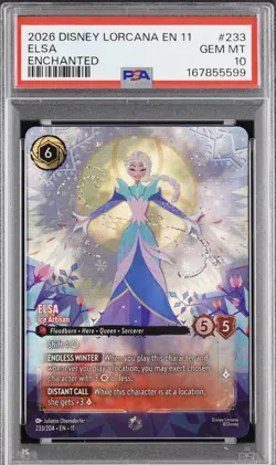 2026 DISNEY LORCANA EN 11-WINTERSPELL ENCHANTED #233 ELSA ICE ARTISAN PSA 10 - Image 1