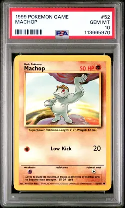 1999 POKEMON GAME BASE SET #52 MACHOP PSA 10 GEM MINT - Image 1