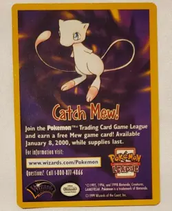 CATCH MEW POKEMON VINTAGE FIRST MOVIE PROMO CARD 1999 - Image 1