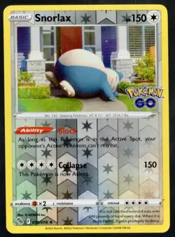 Snorlax 055/078 LP/NM Reverse Holo Rare Pokemon Go Foil Card 55/78 sleeping bear - Image 1