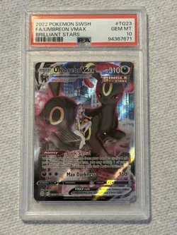 2022 POKEMON SWORD & SHIELD BRILLIANT STARS #TG23 FULL ART/UMBREON VMAX PSA 10 - Image 1