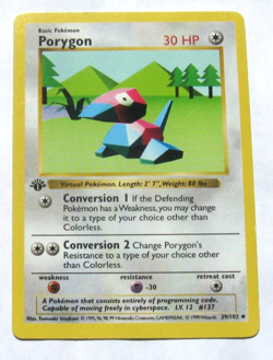 PORYGON 39/102 Pokemon Card-WOTC -1st Edition Shadowless Base Set~LP~FREE SHIPP - Image 1
