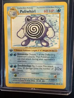 Pokemon Poliwhirl 38/102 1st Edition Shadowless Base Set Card MP - Image 1