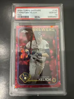 2024 Topps Chrome Sapphire Christian Yelich #145 PSA 10 Red /5 SSP Brewers - Image 1