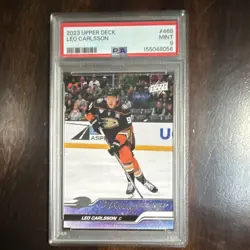 Upper Deck 2023-24 Series 2 Leo Carlsson Ducks Young Guns Rookie #468 PSA 9 - Image 1