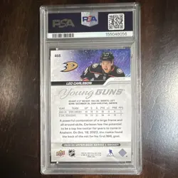 Upper Deck 2023-24 Series 2 Leo Carlsson Ducks Young Guns Rookie #468 PSA 9 - Image 2