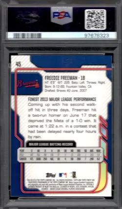 2014 FINEST #45 FREDDIE FREEMAN BRAVES/DODGERS PSA 10 - Image 2