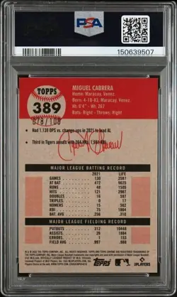 2022 Topps Chrome Platinum Anniversary Miguel Cabrera Fuschia Atomic /100 PSA 10 - Image 2