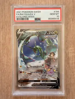 2021 Pokemon Sword & Shield Evolving Skies 194/203 Full Art Rayquaza V PSA 10 - Image 1