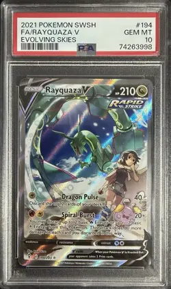2021 POKEMON SWORD & SHIELD EVOLVING SKIES #194 FULL ART/RAYQUAZA V PSA 10 - Image 1