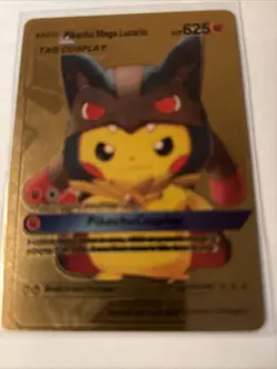 Pokemon Gold Foil Fan Art Card PIKACHU COSPLAY Mega Lucario 625HP #009 - Image 1