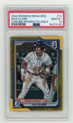 2024 Bowman Chrome Prospects #74 Max Clark Gold Refractor PSA 10 Detroit Tigers - Image 1