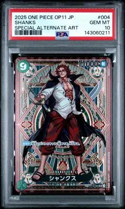 2025 ONE PIECE JAPANESE OP11-A FIST OF DIVINE SPEED #004 SHANKS PSA 10 - Image 1