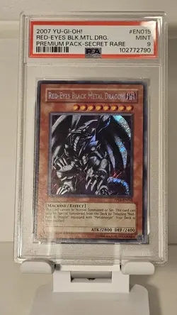 2007 YUGIOH PP01-EN015 RED-EYES BLACK METAL DRAGON SECRET RARE PSA 9 MINT - Image 1