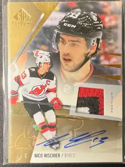 2023-24 Upper Deck SP Game Used Hockey Patch Auto /10 #113 Nico Hischier - Image 1