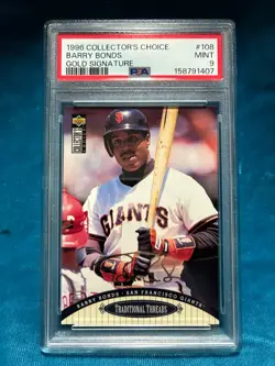 PSA 9 Pop 3 1996 Upper Deck Collector's Choice Gold Signature Barry Bonds #108 - Image 1