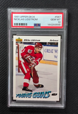 1991 Upper Deck - Nicklas Lidstrom #587 Young Guns RC Red Wings - PSA 10 GEM MT - Image 1