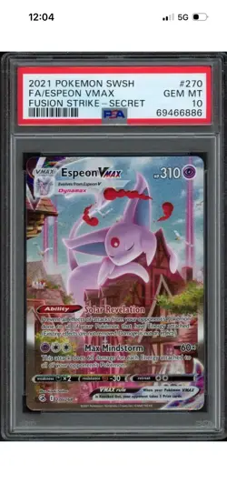 2021 Pokemon Fusion Strike Espeon Vmax 270/264 PSA 10 Gem Mint Full Art Secret - Image 1